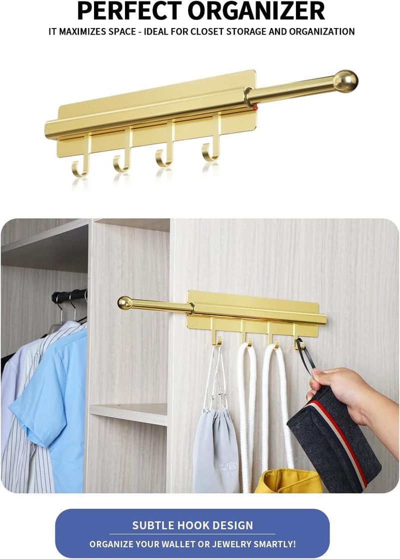 BaiNong Adhesive Valet Rods for Closets Gold Closet Valet Rod with Hooks 12 inch valet rod for closet pull out Valet Rods for Closet Storage and Organization Storage Clothes Hanger - Image 4